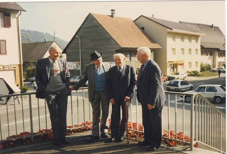 Von links: Karl Dinkel (Tal Karli), Albin Giess (Sager), Karl Rohrer (Jizüger Karli), Oswald DInkel (Waldi) um 1985