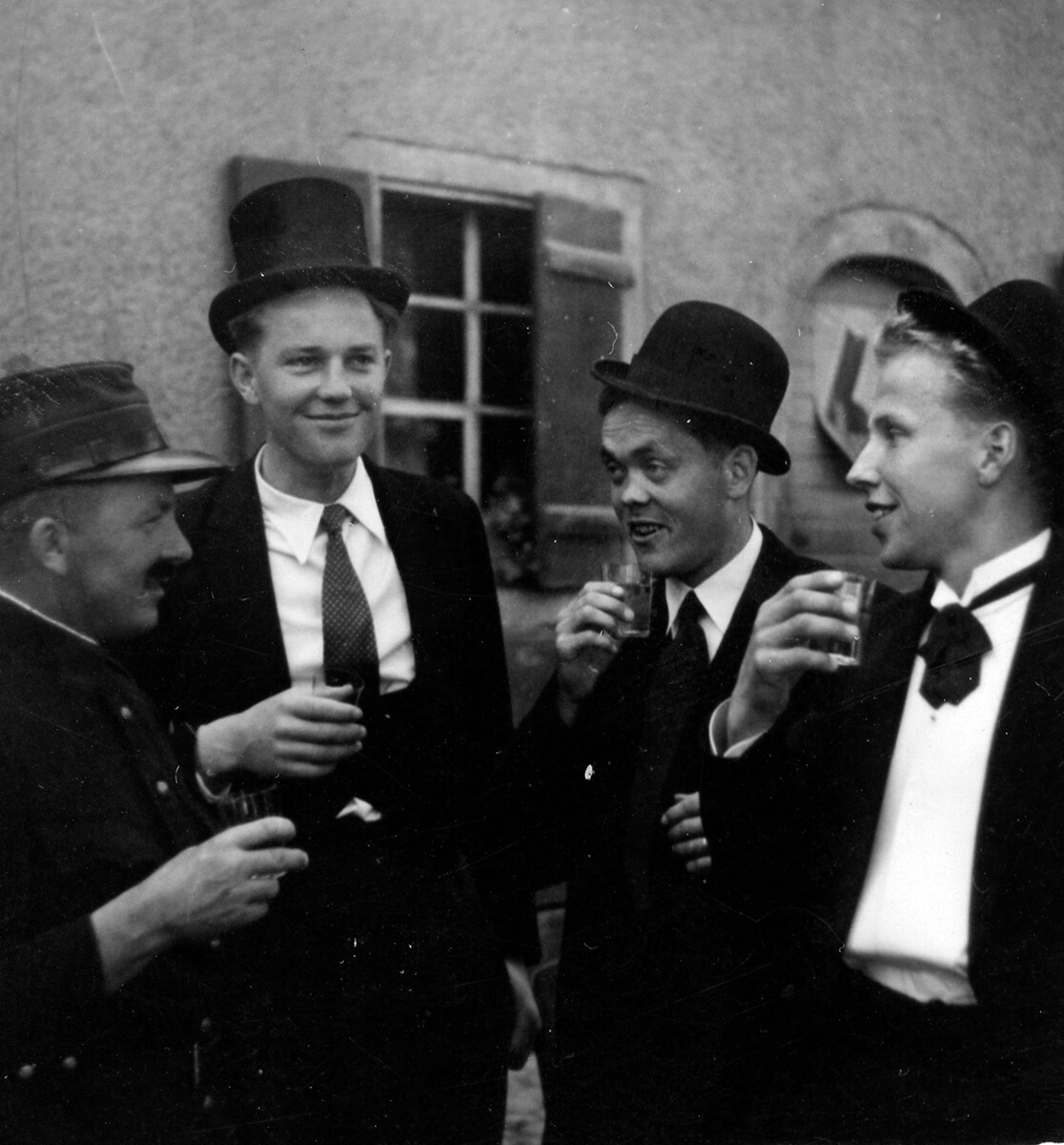 Von links nach rechts, unbekannt, Leo Rohrer (Schnyder Leo), Karl John (Kuck), Ernst Ledermann.